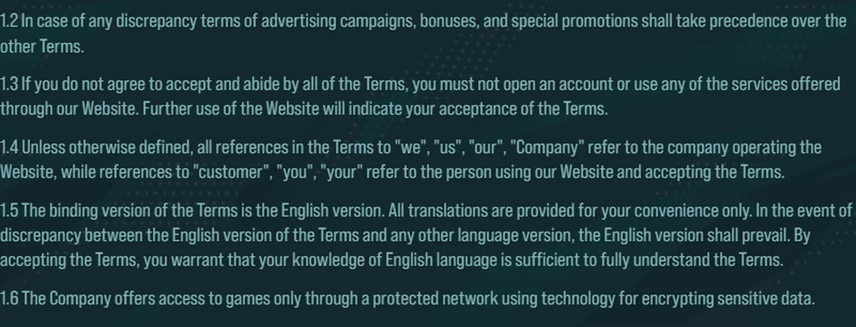 Golisimo terms clause 1.4 defining the Company as the company operating the Website with no legal name