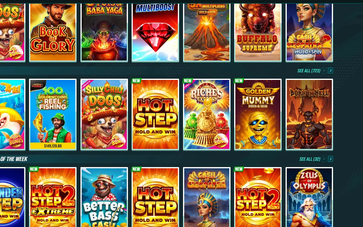 Golisimo casino lobby showing the Popular rail with 723 counter provider of the week row and jackpot tickers