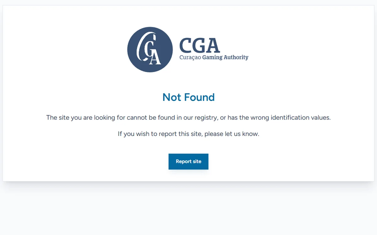 Curacao Gaming Authority registry answering Not Found for the certificate linked from Lussurio's footer